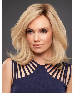 Blonde Straight Shoulder Length Monofilament Human  Hair Women Wigs