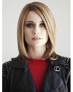  Blonde Straight Shoulder Length Lace Front Medium Human Hair Women Bobs Wigs