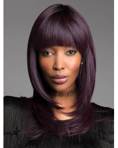 Purple Straight Shoulder Length With Bangs Capless Synthetic Women Wigs