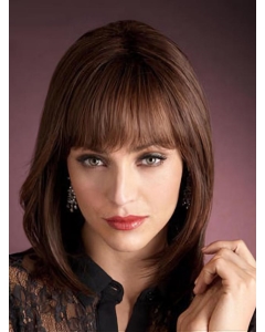 Online Auburn Straight Shoulder Length With Bangs Capless Human Hair Women Wigs