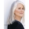 Shoulder Length Straight Mature Hand Tied Human Hair Women Grey Wigs  