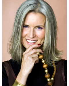 Shoulder Length Straight Without Bangs  Hand Tied Human Hair Grey Lady Wigs