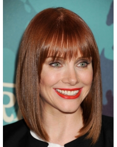 Medium Auburn Straight With Bangs Lace Front Synthetic Women Wigs