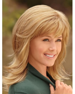 Polite Blonde Straight Shoulder Length Capless Synthetic Women Wigs