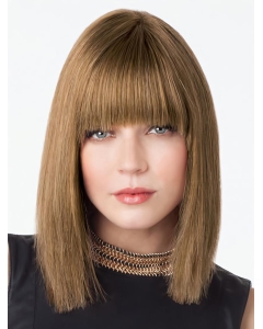 Stylish Lace Front Straight Shoulder Length With Bangs Lace Front Remy Human Hair Women Wigs