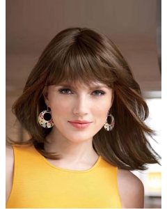 Polite Auburn Straight Shoulder Length Lace Front Synthetic Women Wigs