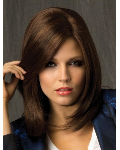 Refined Brown Straight Shoulder Length Lace Synthetic Women Wigs