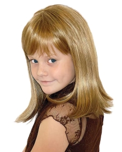 High Quality Blonde Straight With Bangs Shoulder Length Lace Front Synthetic Kids Wigs