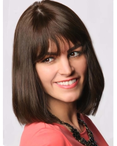 Brown Medium Straight With Bangs  Capless Long Human Hair Bob Wigs
