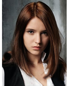 Good Auburn Straight Without Bangs Shoulder Length Lace Front  Remy Human Hair Women Wigs