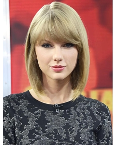New Design Blonde Shoulder Length Straight  With Bangs Hand Tied Synthetic Taylor Swift Inspired Women Wigs