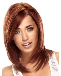 Exquisite Auburn Straight Shoulder Length Lace Front Human Hair Women Wigs