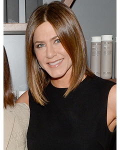 High Quality Auburn Shoulder Length Straight Without Bangs Human Hair Jennifer Aniston Inspired Women Wigs