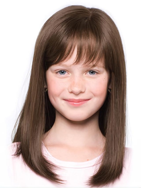 Best  Brown Straight With Bangs Hand-Tied Synthetic Kids Wigs For Cancer