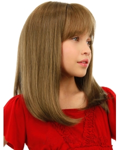 Good Blonde Straight Shoulder Length Lace Front Human Hair Kids Wigs