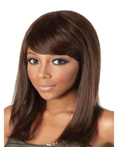 Fashion Auburn Straight Shoulder Length Capless Human Hair African American Wigs