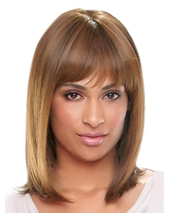 Exquisite Auburn Straight Shoulder Length With Bangs Capless Synthetic African American Wigs