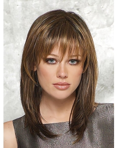 Brown Ideal Straight With Bangs Capless Synthetic Medium Women Wigs