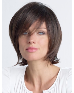 Brown Shoulder Length Straight With Bangs Lace Front Fantastic Human Hair Women Wigs