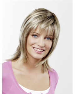  Straight With Bangs Ombre/2 tone Medium Length Capless Synthetic Women Wig