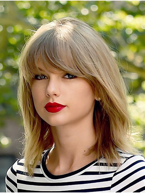  Blonde Shoulder Length  Straight With Bangs Lace Front Synthetic Taylor Swift Women Wigs