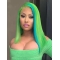  Straight Without Bangs Shoulder Length Lace Front Synthetic Green Minaj Wigs