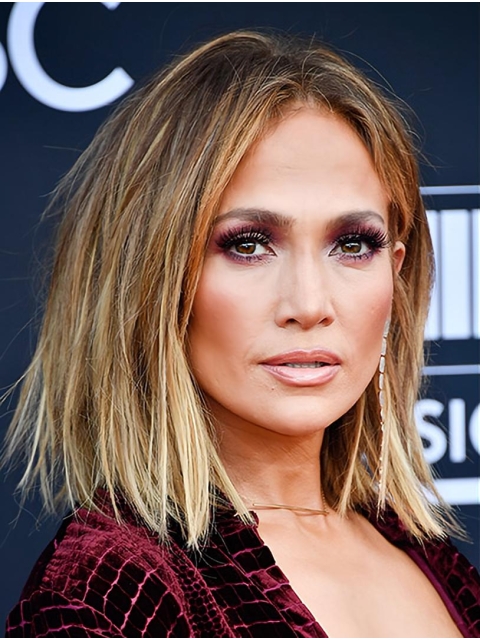 Ombre/2 Tone Straight Without Bangs Shoulder Length Lace Front Synthetic Jennifer Lopez Wigs