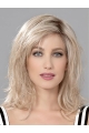 Blonde Wavy Shoulder Length Layered Mono Human Hair Wigs For Lady