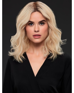 Blonde Wavy Without Bangs Layered Shoulder Length Medium Synthetic Women Wigs