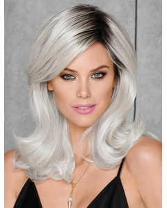  Shoulder Length Wavy Capless Synthetic Grey Women Wig