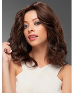 Shoulder Length Wavy  Brown Without Bangs 100% Hand-Tied  Human Hair Women Wigs