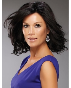 Shoulder Length Wavy Monofilament Layered Human Hair Women Wigs