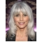 Silver Lady Shoulder Length Wavy With Bangs Lace Front Synthetic Grey Women Wigs