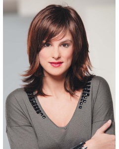 Amazing Auburn Shoulder Length Wavy With Bangs Fantastic Human Hair Women Wigs