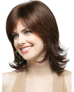 Unique Brown Wavy Shoulder Length Capless Classic Synthetic Women Wigs