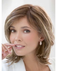 Popular Shoulder Length Wavy Blonde Layered Hand-Tied Mono Top Amazing Synthetic Women Wigs