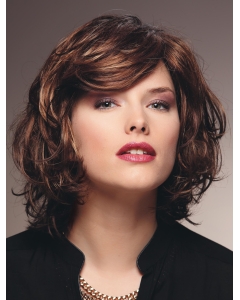 Fabulous New Design  Auburn Shoulder Length Wavy With Bangs Capless Synthetic Women Wigs