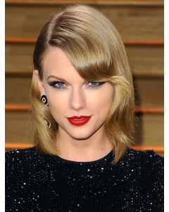 Beautiful Blonde Shoulder Length Wavy  With Bangs Taylor Swift Inspired Synthetic  Women Wigs