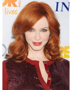 Fashion New Shoulder Length Wavy Hand Tied Copper Human Hair Women Wigs 