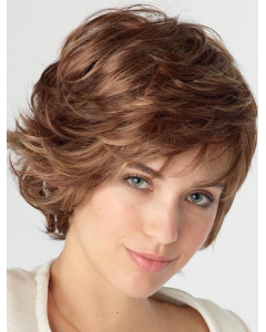 Perfect Auburn Lace Front Shoulder Length Wavy With Bangs Synthetic Women Wigs